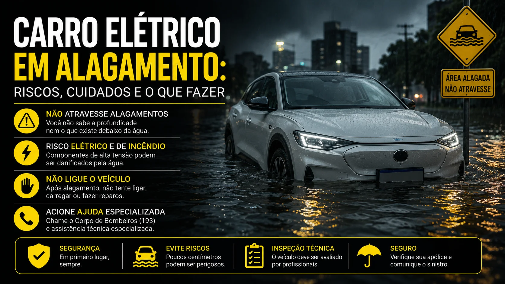 Carro elétrico em alagamento: riscos, cuidados e o que fazer