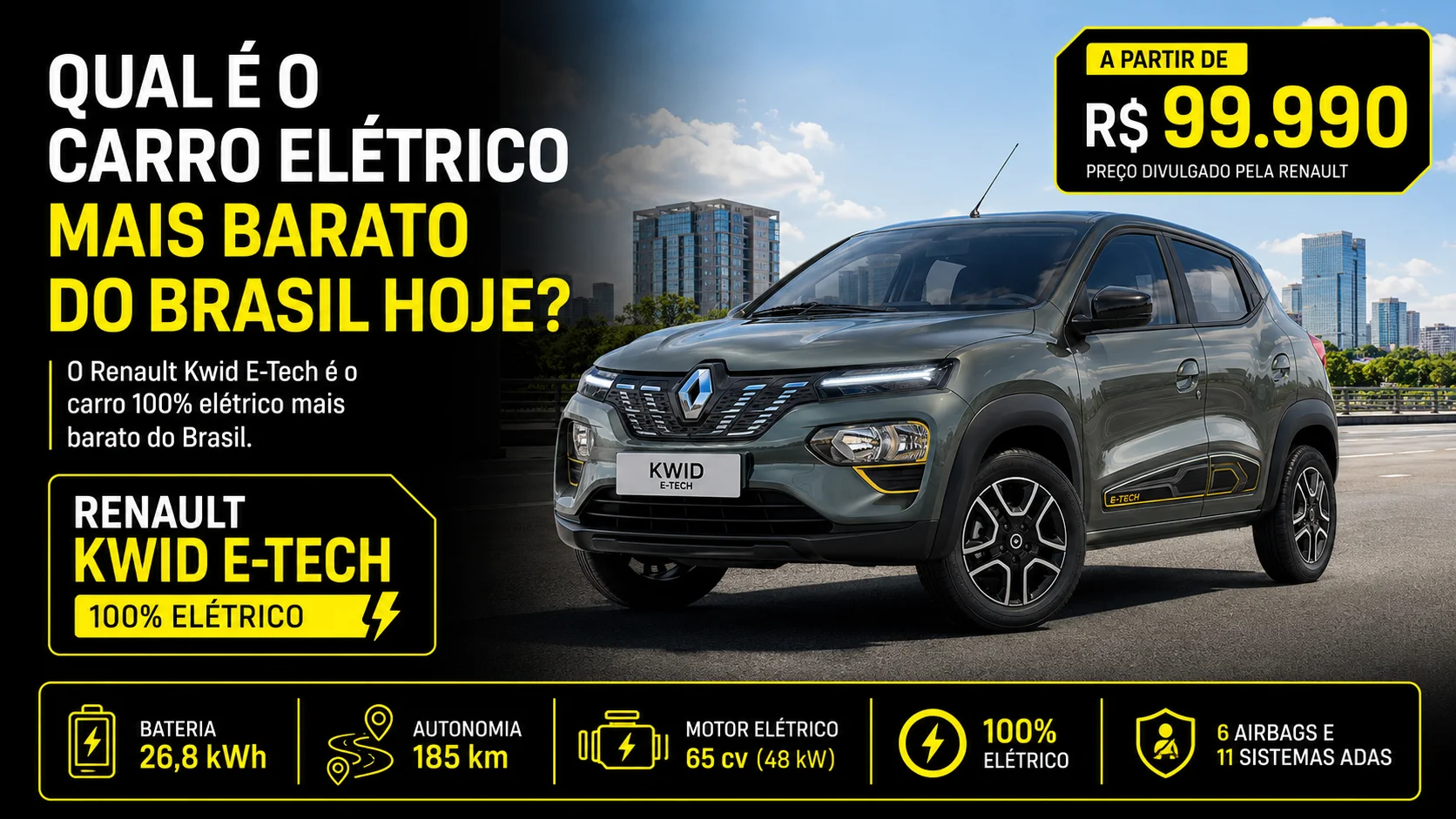 Qual é o carro elétrico mais barato do Brasil? Conheça o Renault Kwid E-Tech