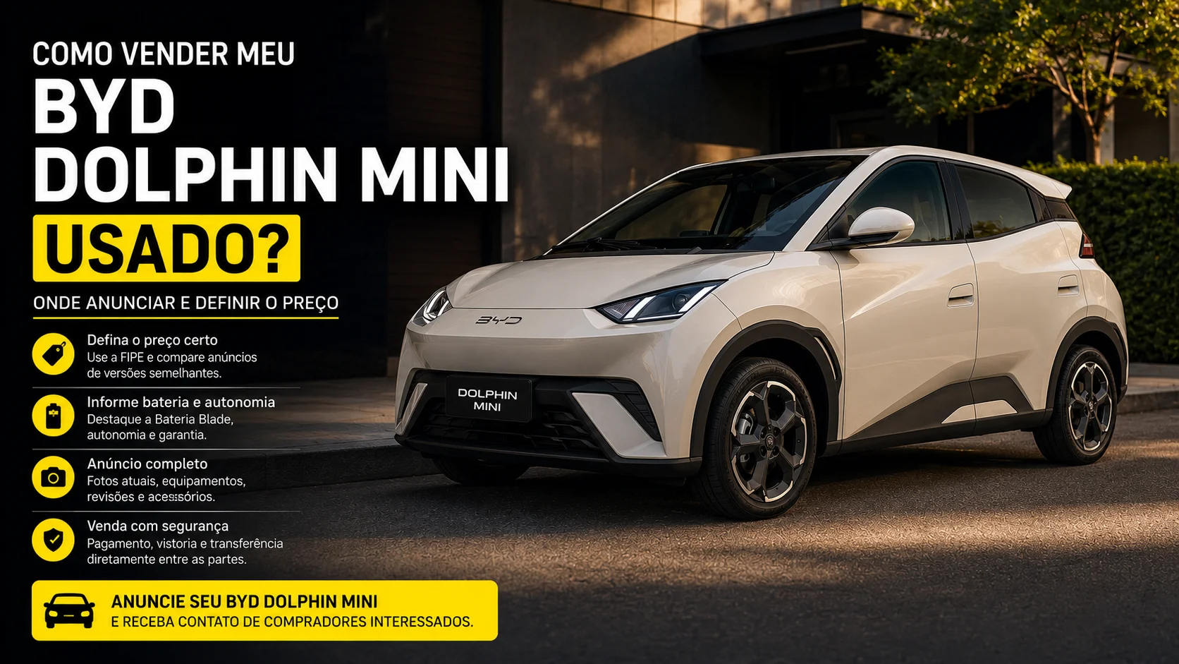 Como vender meu BYD Dolphin Mini usado? Onde anunciar e definir o preço