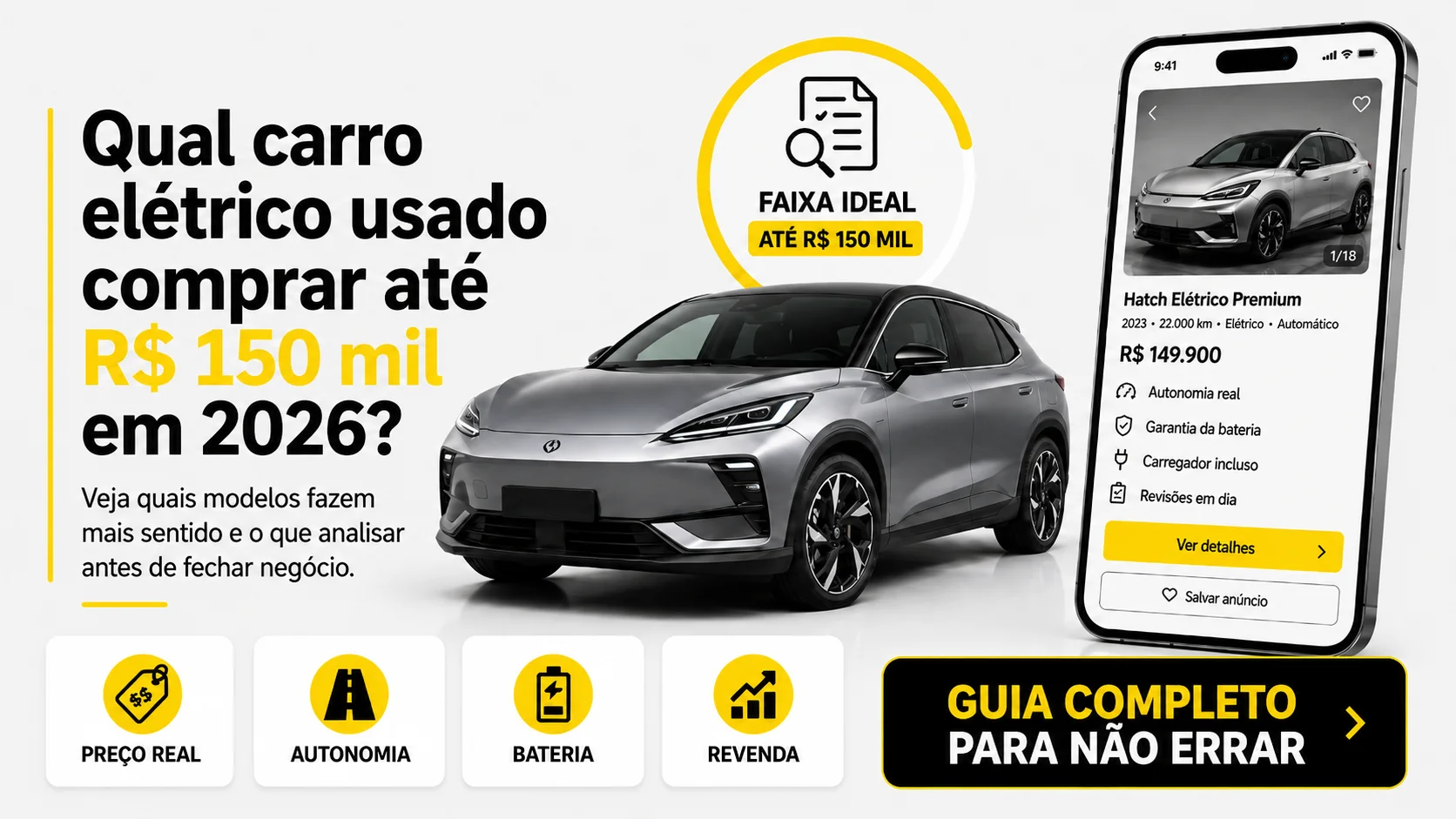 Qual carro elétrico usado comprar até R$ 150 mil em 2026?